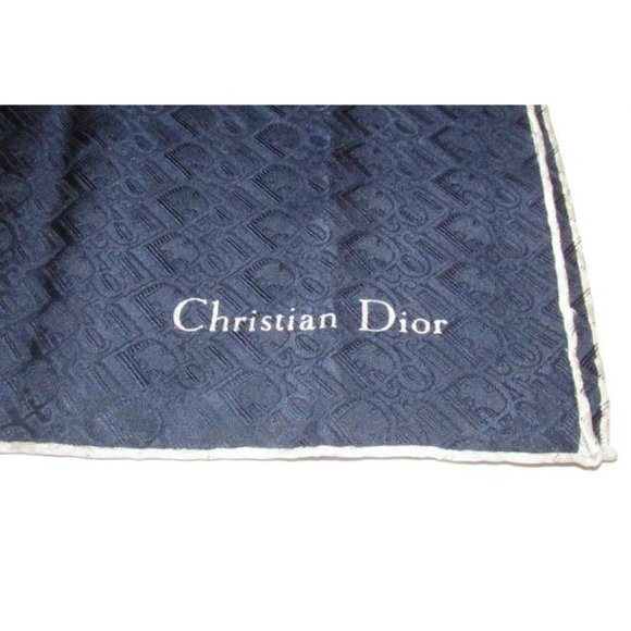 CHRISTIAN DIOR Vintage Silk Logo Scarf in Black Grey Trotter